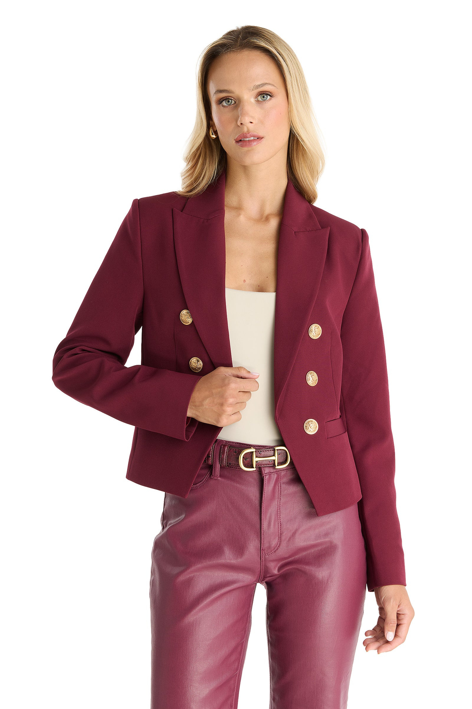 Gabrielle Double Breasted Blazer - Merlot | The Noli Shop
