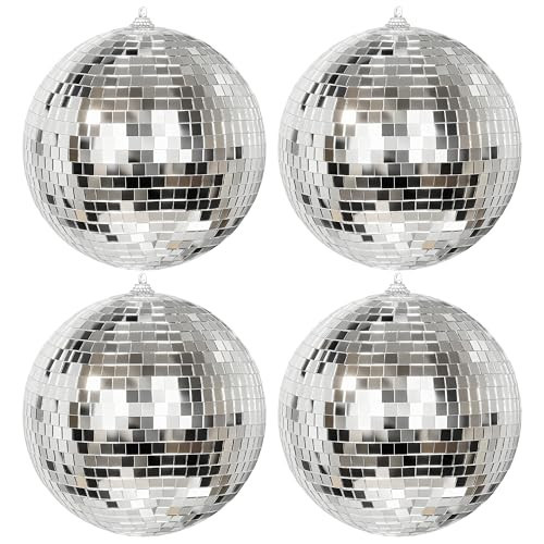 KI Store 4pcs Disco Christmas Balls 6-Inch Silver Large Mirror Christmas Tree Ornaments for Xmas Decor | Amazon (US)