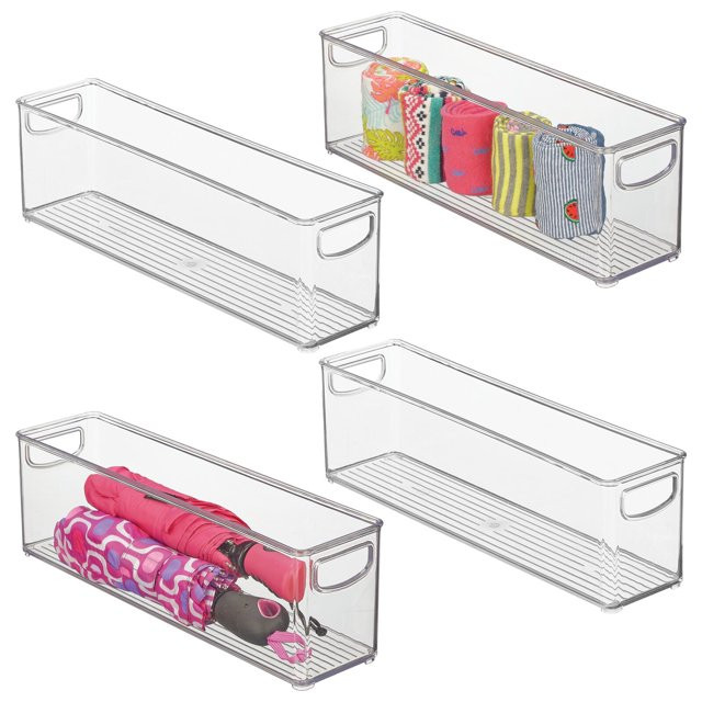 mDesign Plastic Home Closet Storage Organizer Bin with Handles - 4 Pack - Clear | Walmart (US)