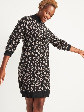 Leopard-Print Mock-Neck Sweater Shift Dress for Women | Old Navy (US)