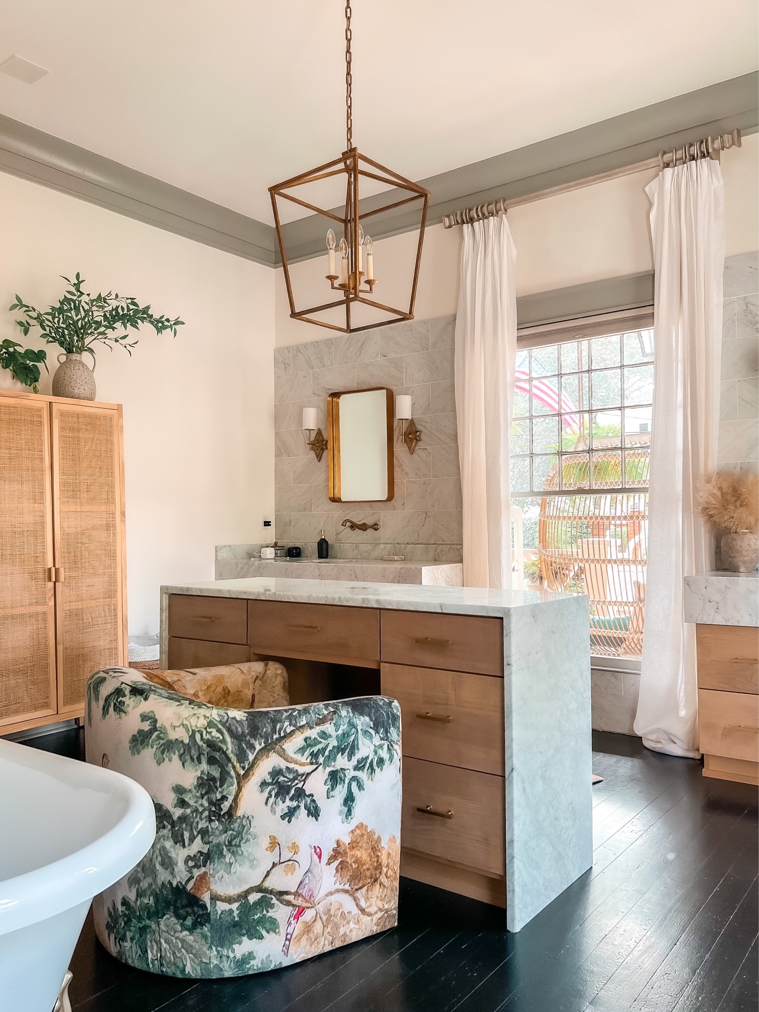 Our Main Primary Bathroom…
Walls- SW Alabaster 
Trim- Farrow & Ball Lamp Room Gray
Linen Cabinet- shopaddisonswonderland.com

#LTKunder50 #LTKstyletip #LTKhome