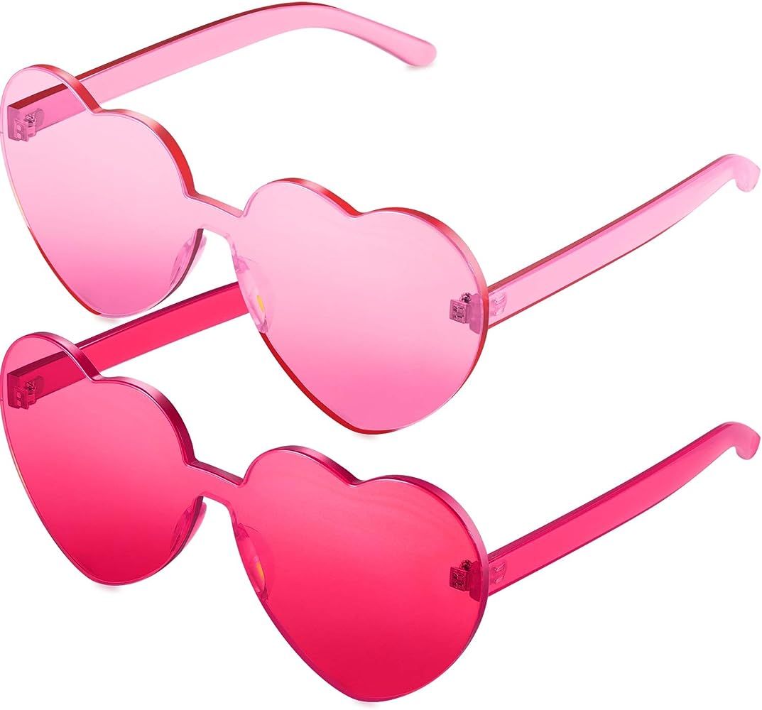 2 Pieces Pink Heart Shape Rimless SunglassesTransparent Candy Color Frameless Glasses Love Eyewea... | Amazon (US)