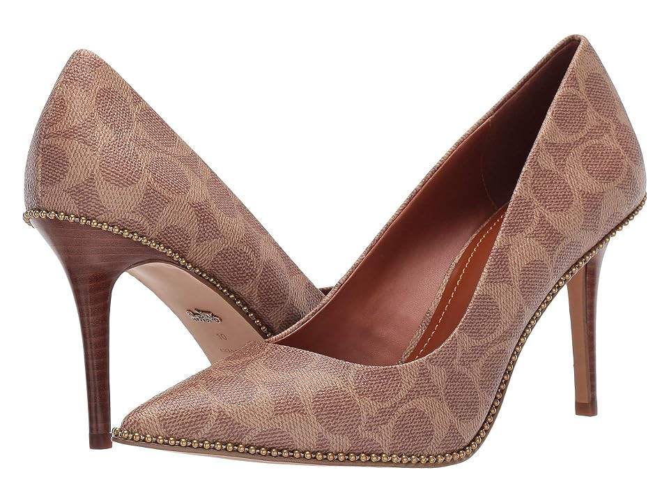 COACH 85 mm Waverly Pump with Beadchain Women's Shoes Tan Coated Canvas : 5.5 M, Leather/Hair Calf | Zappos