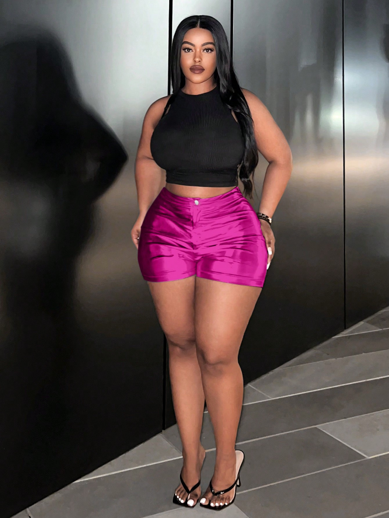 SHEIN Slayr Women's Plus Size Pink High Waist Shorts | SHEIN