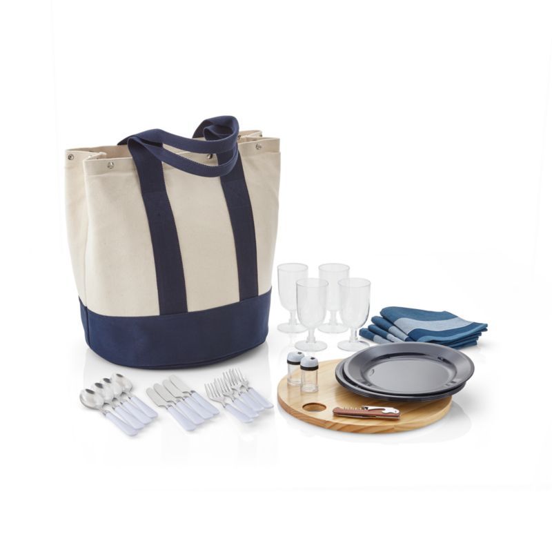Outfitted Blue Canvas Picnic Tote + Reviews | Crate & Barrel | Crate & Barrel