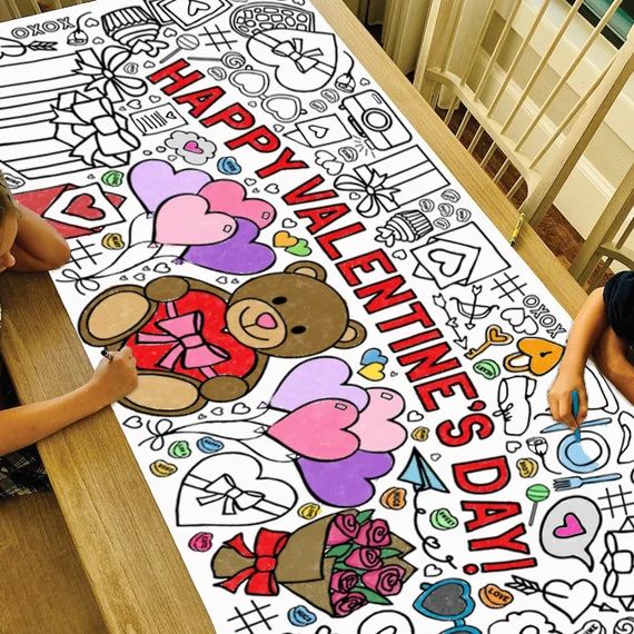 GIANT Valentine's Day Coloring Poster or Table Cover | Paper Valentine Tablecloth for School Part... | Etsy (US)