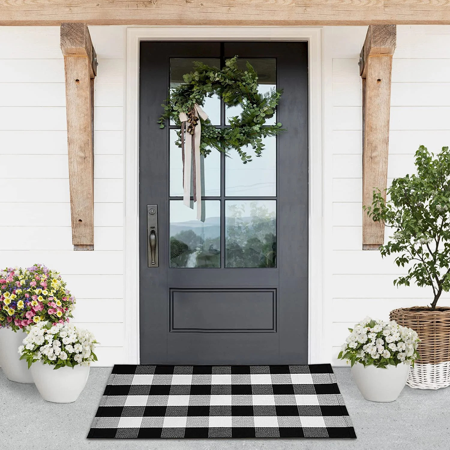 KaHouen Buffalo Plaid Rug 28″ x 44″, Black and White Check Rug Hand-Woven Indoor or Outdoor R... | Walmart (US)