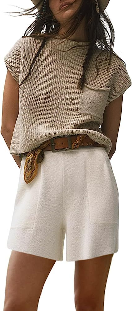 Himosyber Women's Two Piece Outfits Sweater Sets Knit Pullover Vest Short Lounge Tracksuit Sweats... | Amazon (US)
