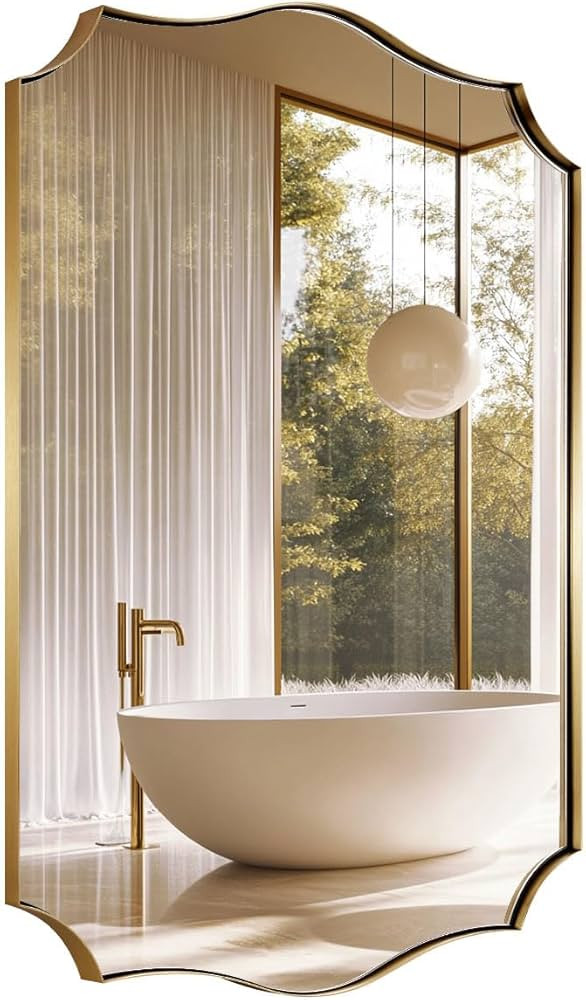 ANDY STAR Gold Vanity Mirror, Brushed Gold Mirror for Bathroom, 22x30 Irregular Wall Mirror, Asym... | Amazon (US)