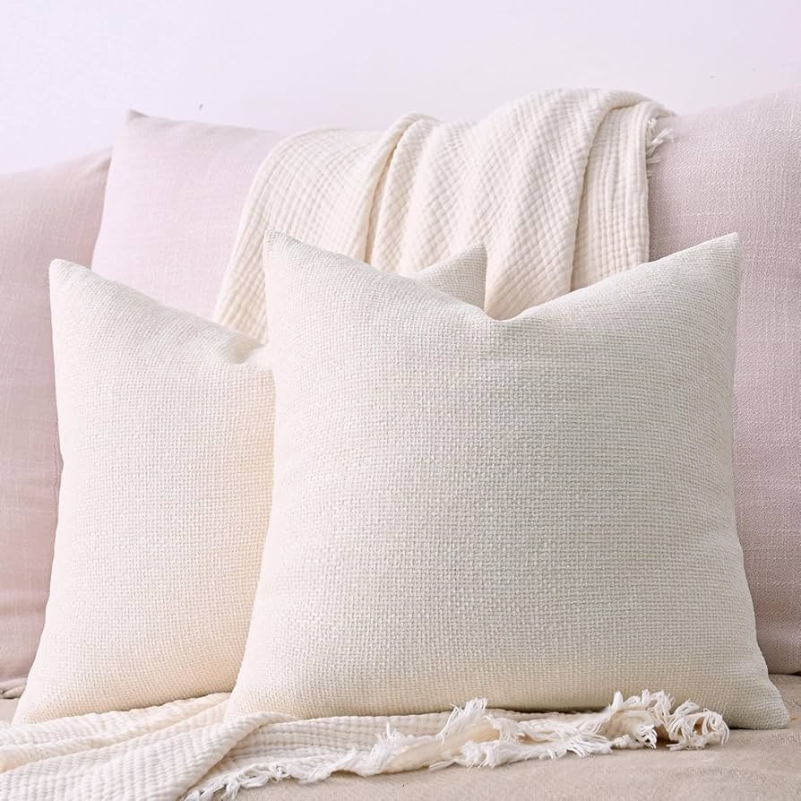 Set of 2 Chenille Linen Decorative Throw Pillow Covers 18x18 Inch Textured Farmhouse Pillow Cover... | Amazon (US)