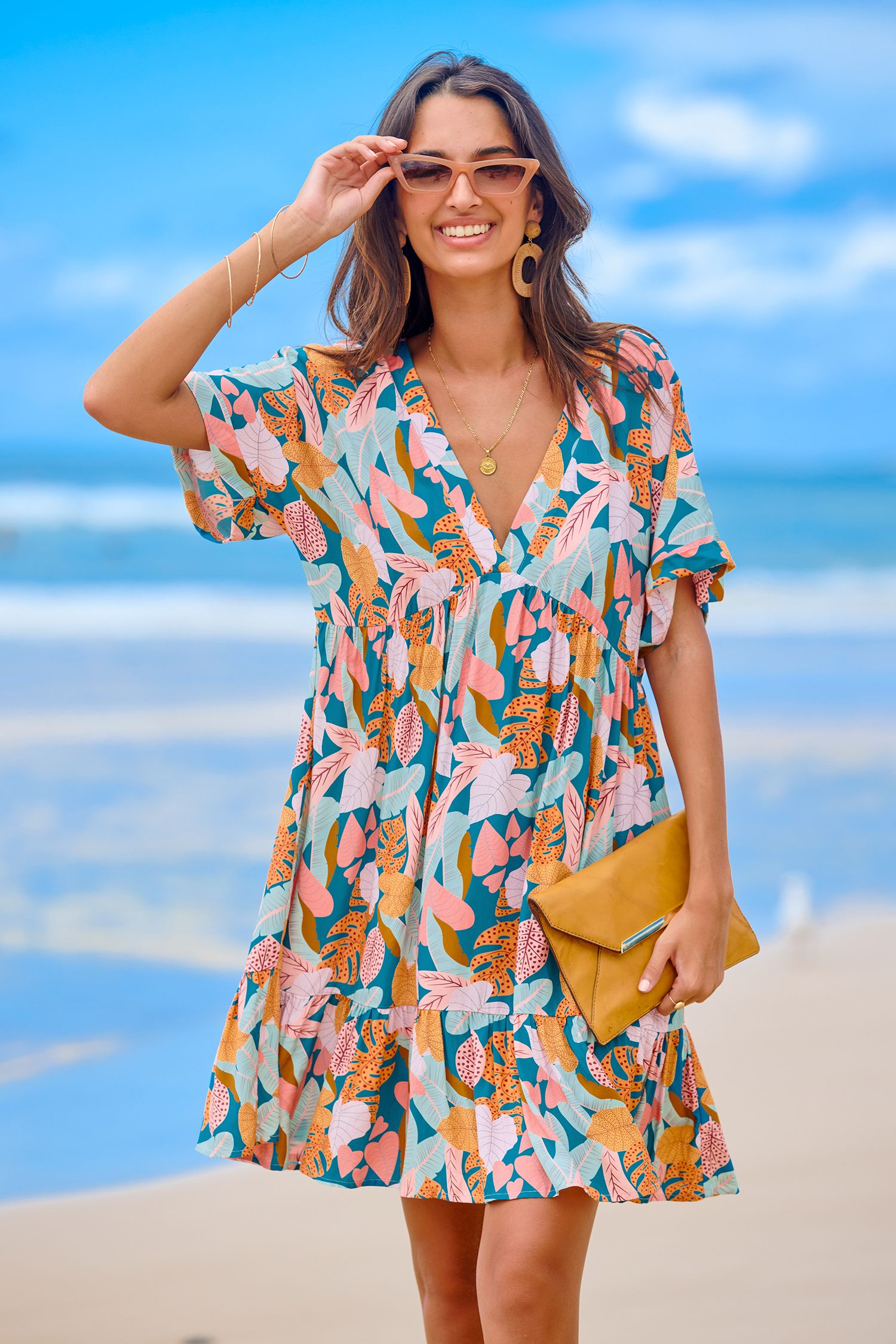 Soft Tropics Short Sleeve Mini Dress | Cupshe US