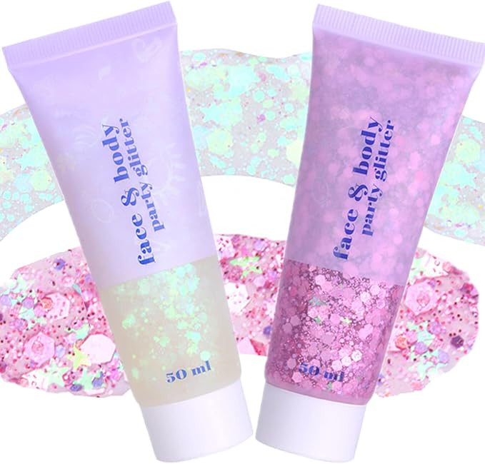 Go Ho Pink and White Body Glitter Set,Singer Concerts Face Glitter Gel Makeup,Holographic Long La... | Amazon (US)
