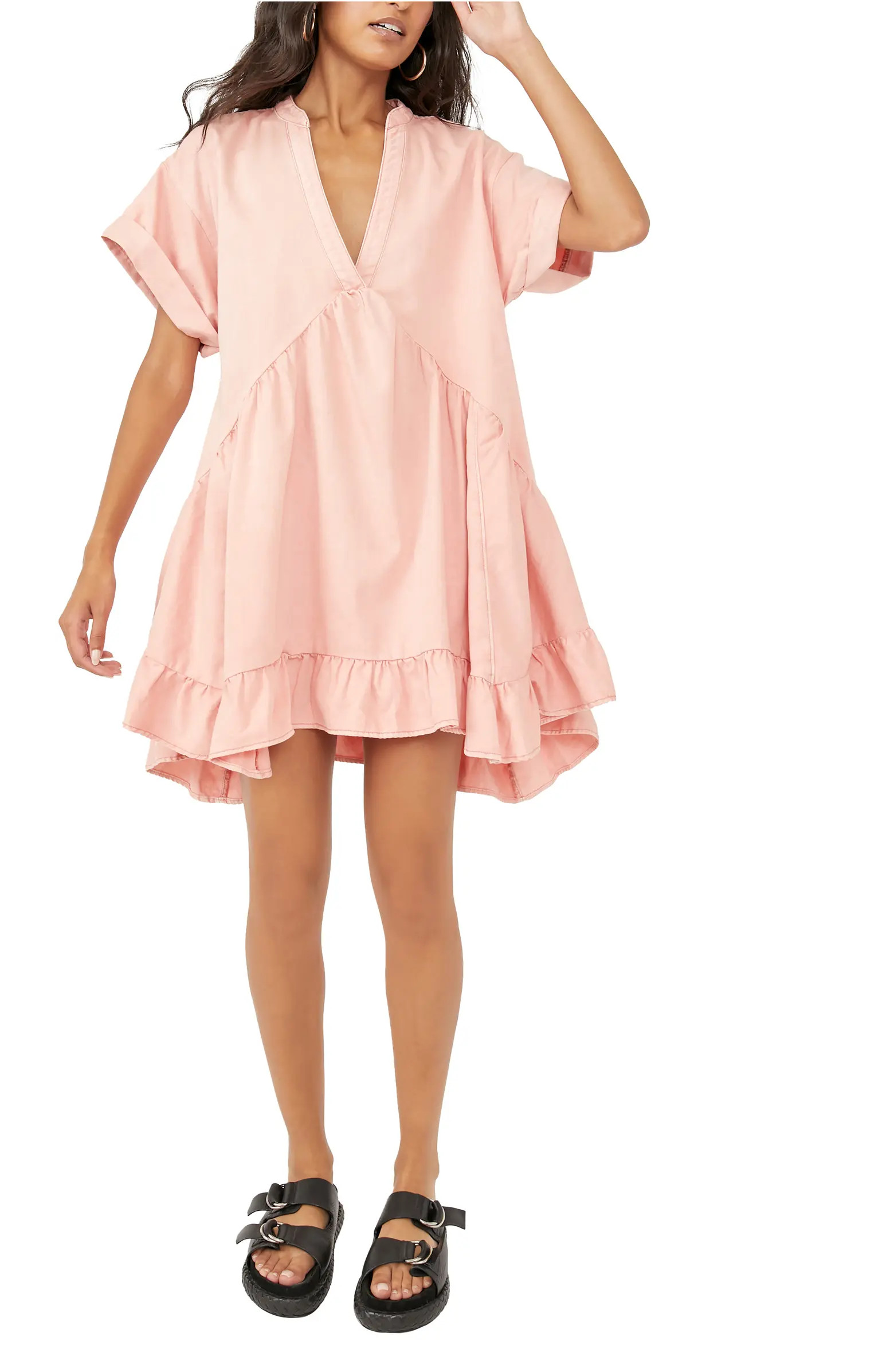 Agnes Ruffle Chambray Babydoll Dress | Nordstrom