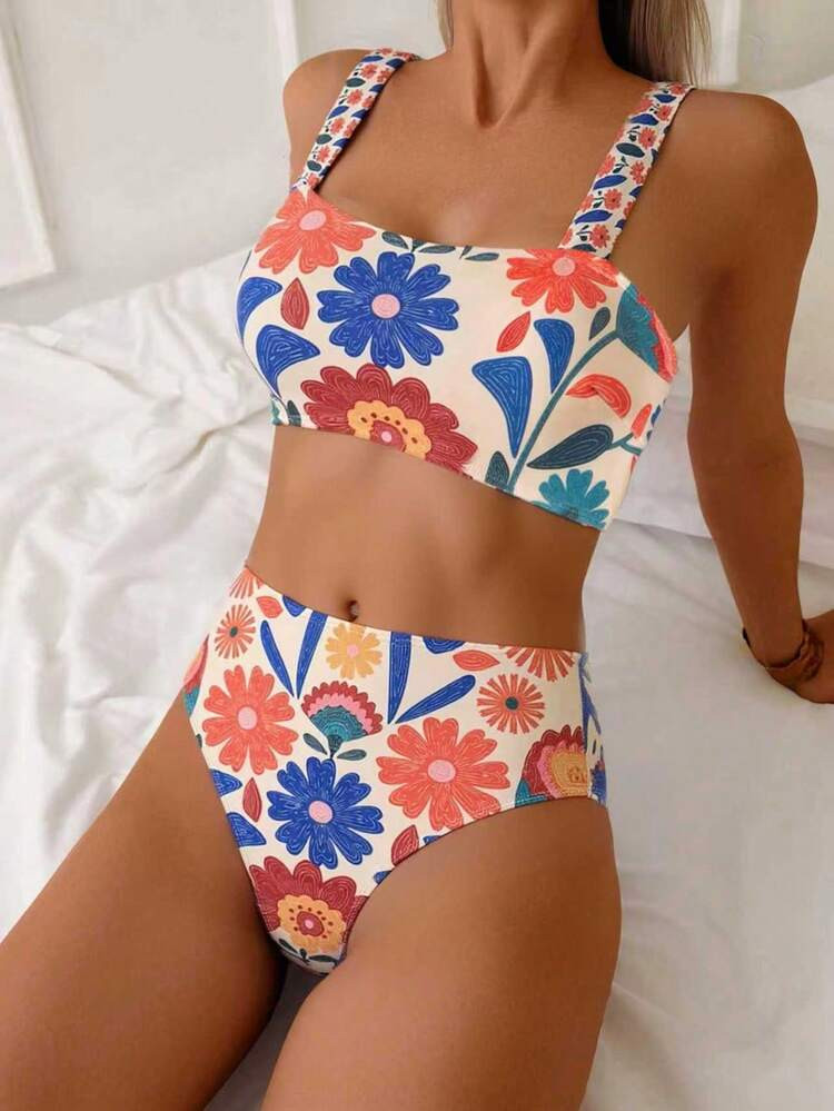 Swim Vcay Women's Sexy Thick Strap Tight Random Print High Waist Swimwear Shorts, Casual Holiday ... | SHEIN
