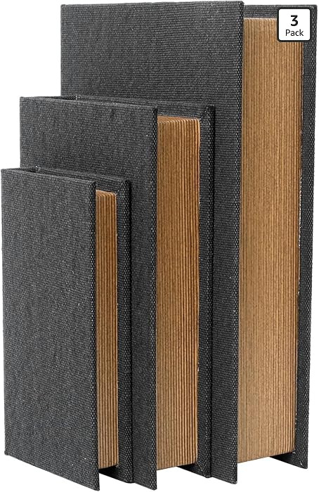 Decorative Book Boxes Set of 3 – Modern Faux Linen & Wood Hidden Storage for Coffee Table – S... | Amazon (US)