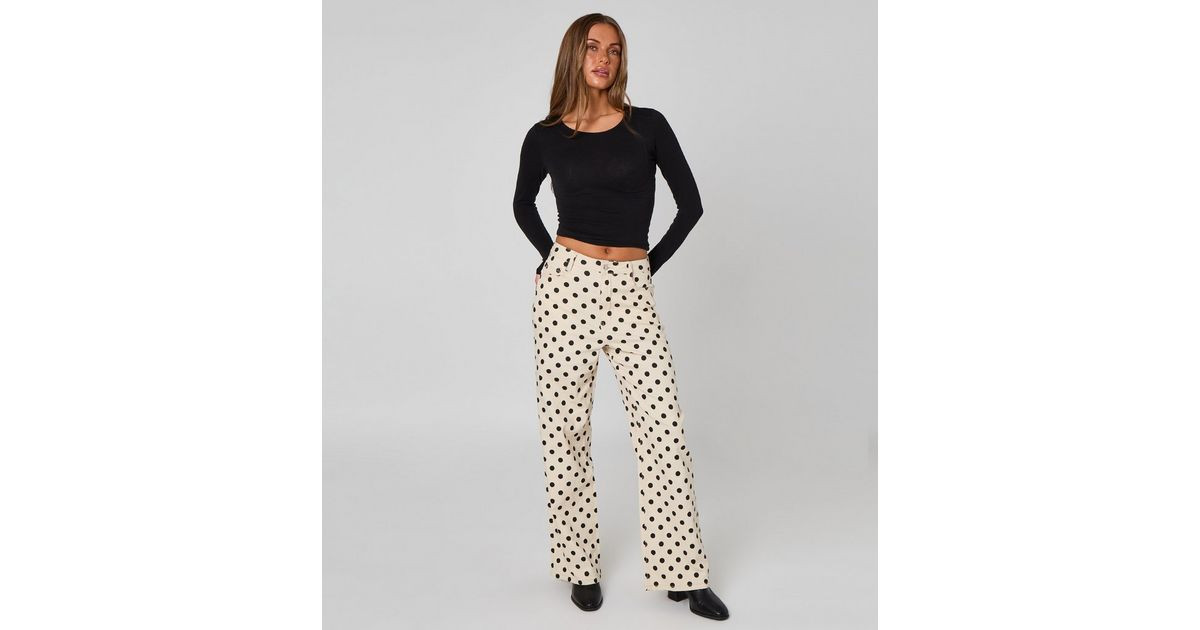 Urban Bliss Cream Polka Dot Wide Leg Jeans | New Look | New Look (UK)