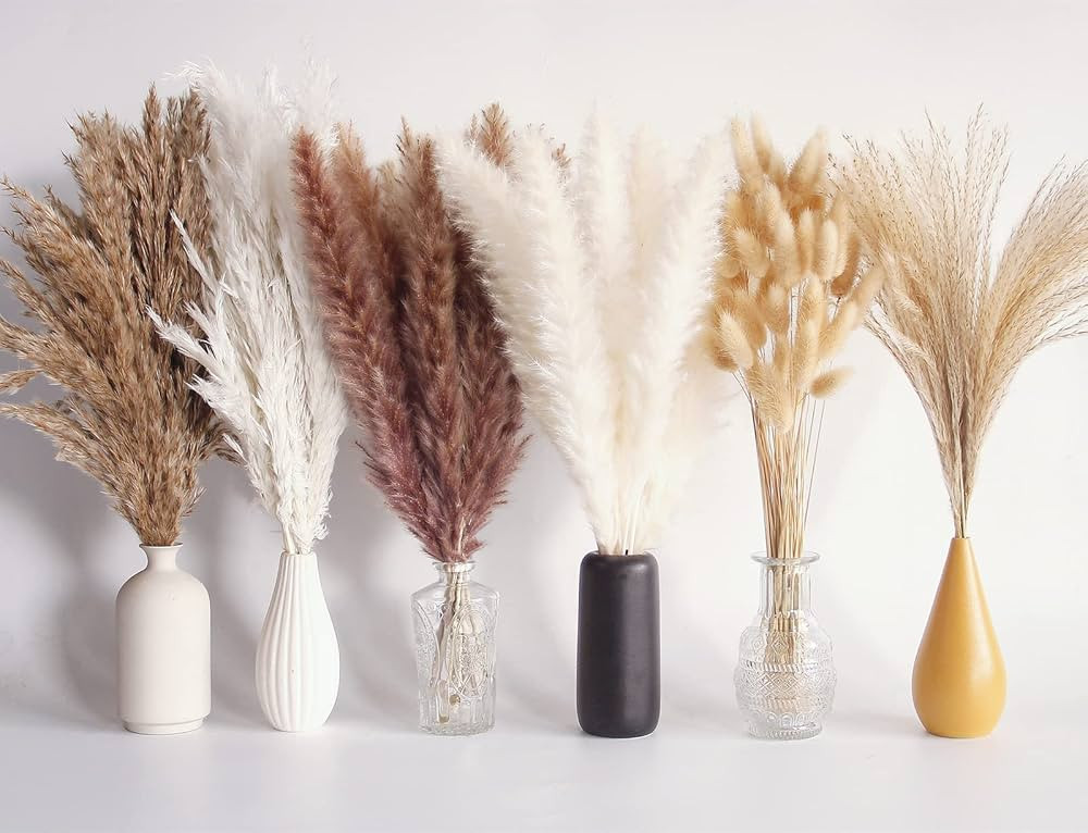 110 PCS Dried Pampas Grass Bouquet, Boho Table Decor, Bunny Tails Dried Flowers, Brown Pompas, Wh... | Amazon (US)
