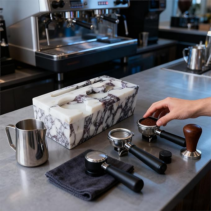 Amazon.com: Natural Marble Espresso Tamping Station, Coffee Tamper Stand with Portafilter Holder,... | Amazon (US)