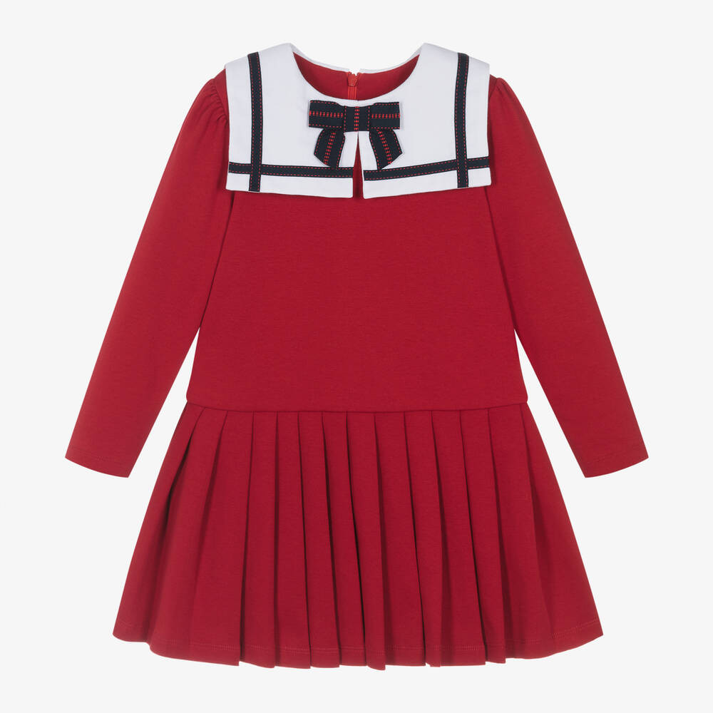 Girls Red Cotton Jersey Dress | Childrensalon