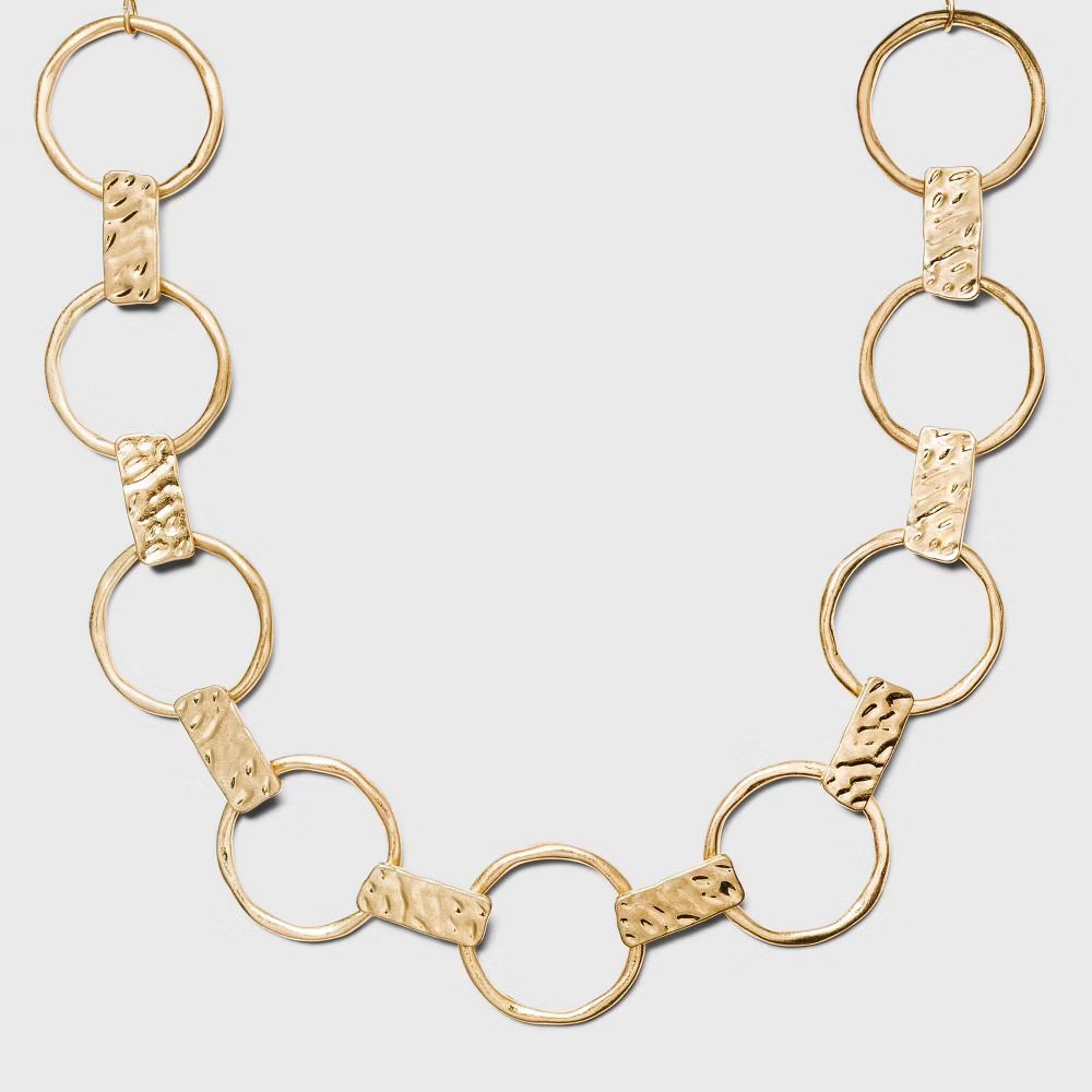 Worn Gold Hammered Metal with Rings Necklace - A New Day™ Gold | Target