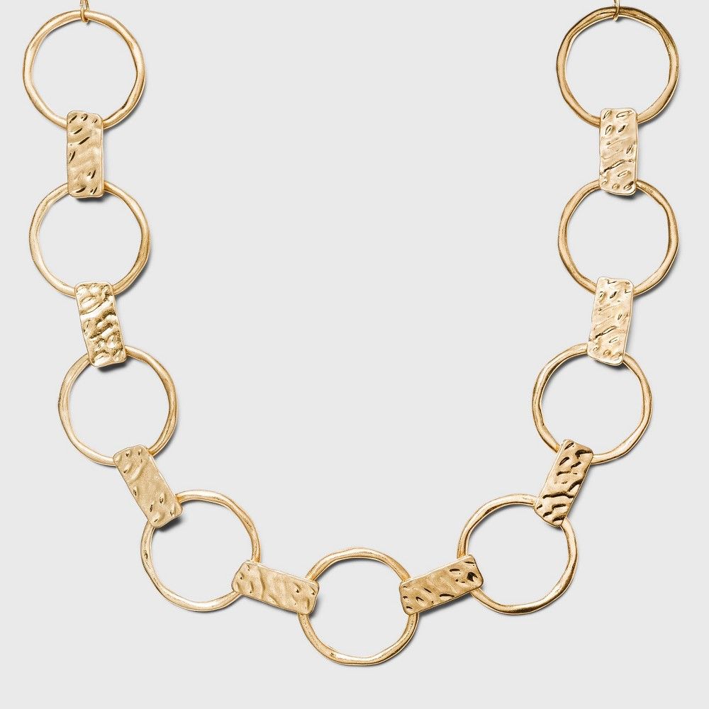 Worn Gold Hammered Metal with Rings Necklace - A New Day™ Gold | Target