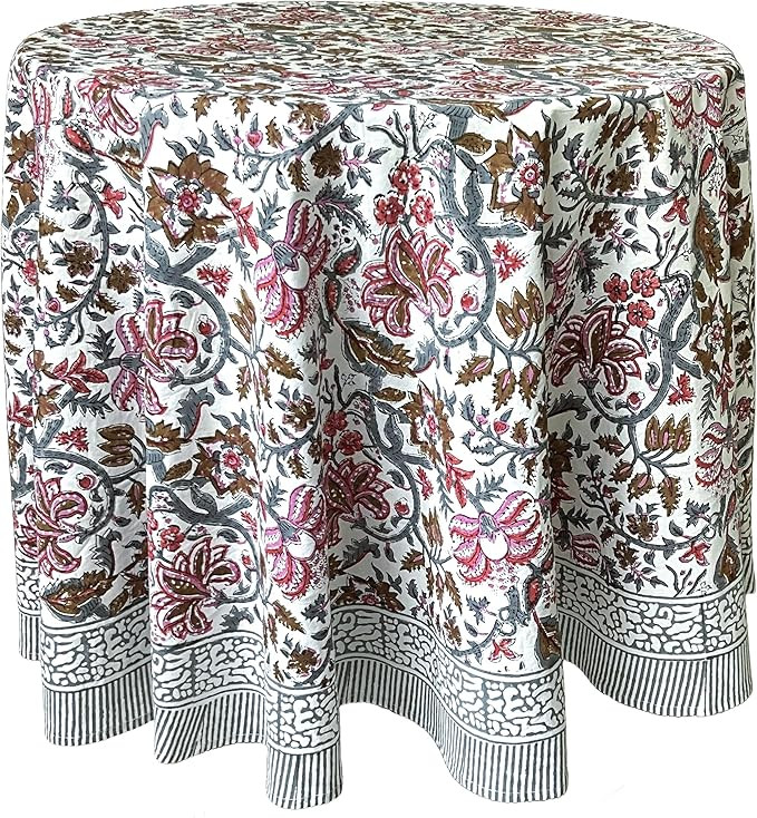 Eden Multicolor 100% Cotton Round Tablecloth, Handblock Print Floral Table Cloth for Kitchen Dini... | Amazon (US)