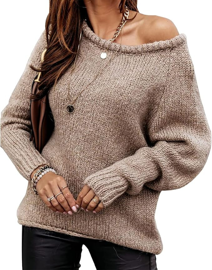 BTFBM Women Casual Long Sleeve Fall Sweaters Crew Neck Solid Color Soft Ribbed Knitted Oversized ... | Amazon (US)