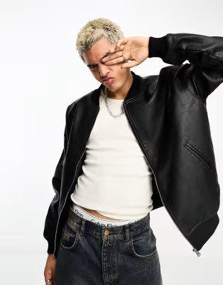 COLLUSION faux leather bomber jacket in black | ASOS (Global)