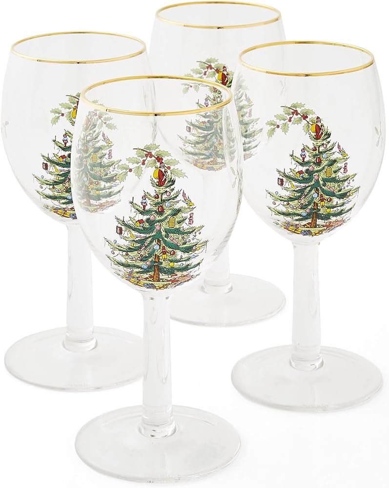 Amazon.com: Spode Christmas Tree Wine Goblets with Gold Rims, Set of 4 : Home & Kitchen | Amazon (US)