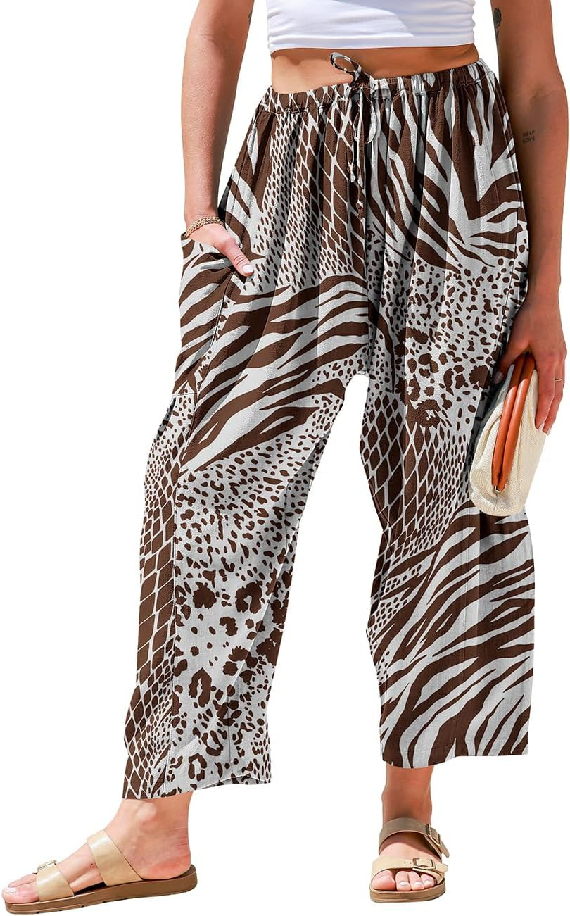 TARSE Womens Linen Wide Leg Pants Casual Loose Palazzo Harem Pants | Amazon (US)