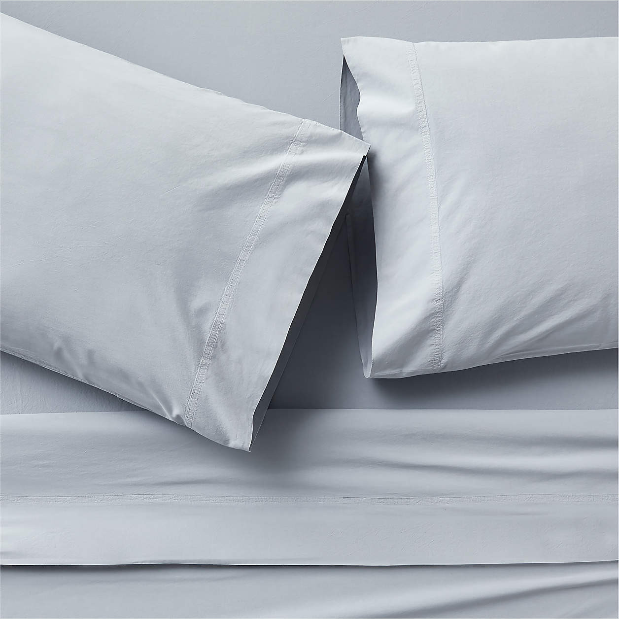 Favorite Washed Organic Cotton Mist Blue Queen Bed Sheet Set + Reviews | Crate & Barrel | Crate & Barrel