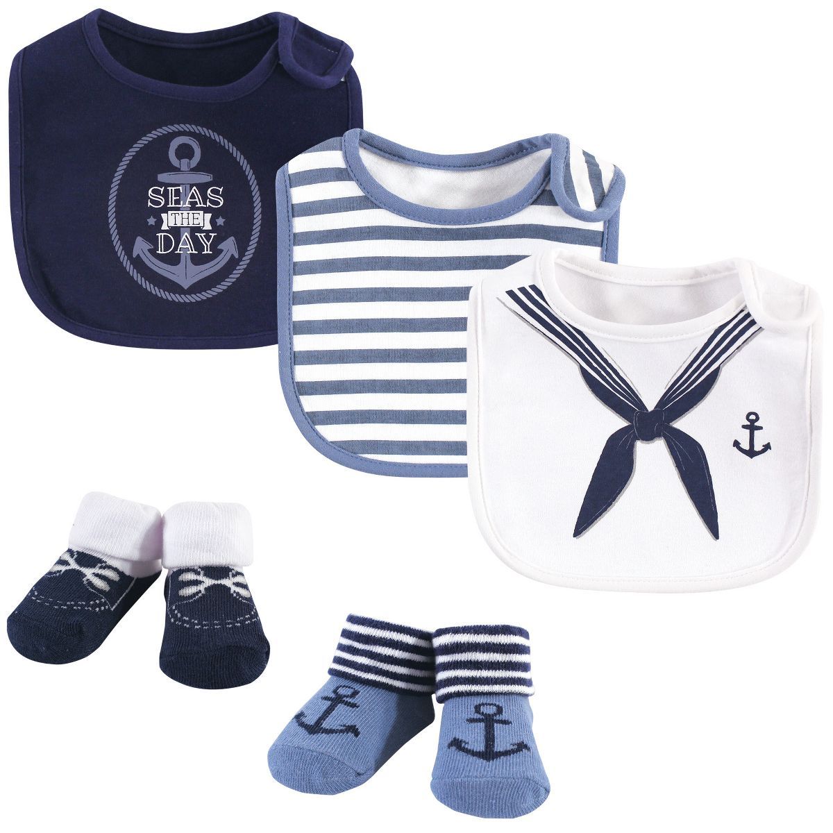 Little Treasure Baby Boy Cotton Bib and Sock Set 5pk, Sailor, One Size | Target
