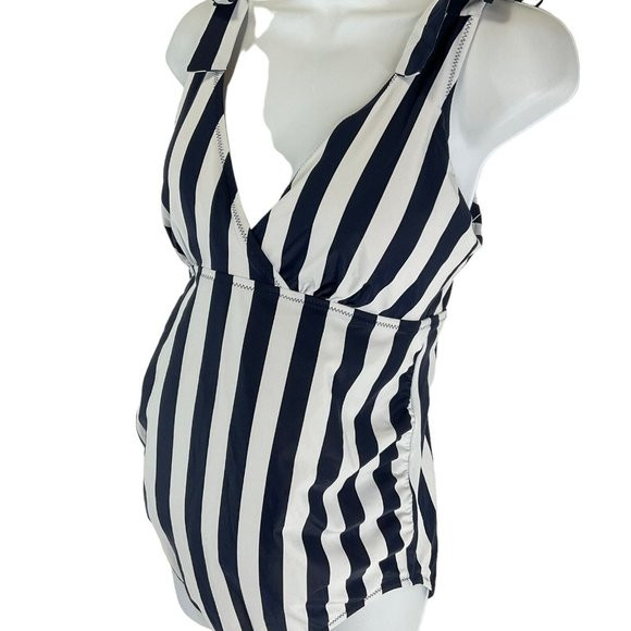 A Pea In The Pod Swimsuit Womens M Blue Striped 1 Pc Maternity UPF 50+ $105 Nwt | Poshmark