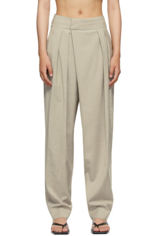 SSENSE Exclusive Beige Wide Tuck Trousers | SSENSE