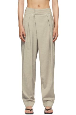 SSENSE Exclusive Beige Wide Tuck Trousers | SSENSE