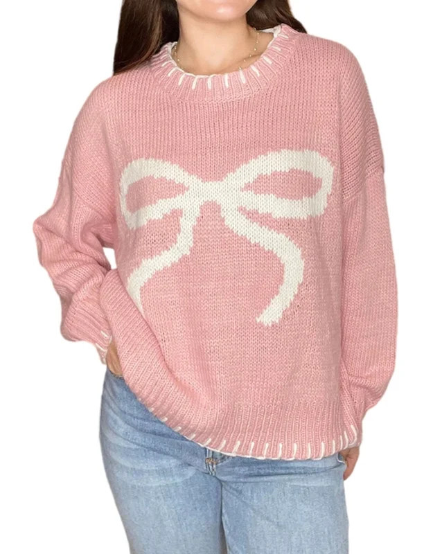 Valentine Sweaters for Women Girls Y2K Bow Tie Crew Neck Chunky Warm Oversized Pullover Sweaters ... | Walmart (US)