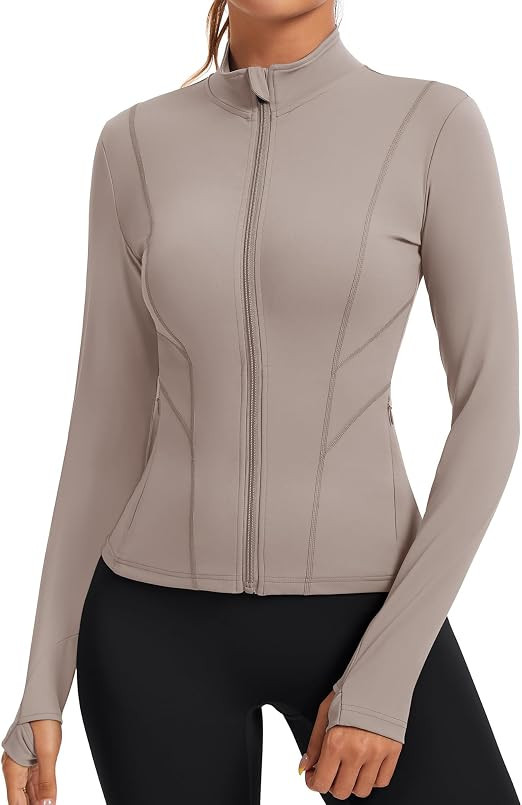 Rapbin Women's Slim Fit Workout Jackets Full Zip Long Sleeve Running Athletic Tops Yoga Shirts wi... | Amazon (US)