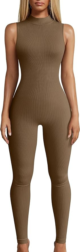 OQQ Women Yoga Jumpsuits Workout Ribbed Sleeveless High Neck Tops Sport Jumpsuits | Amazon (US)