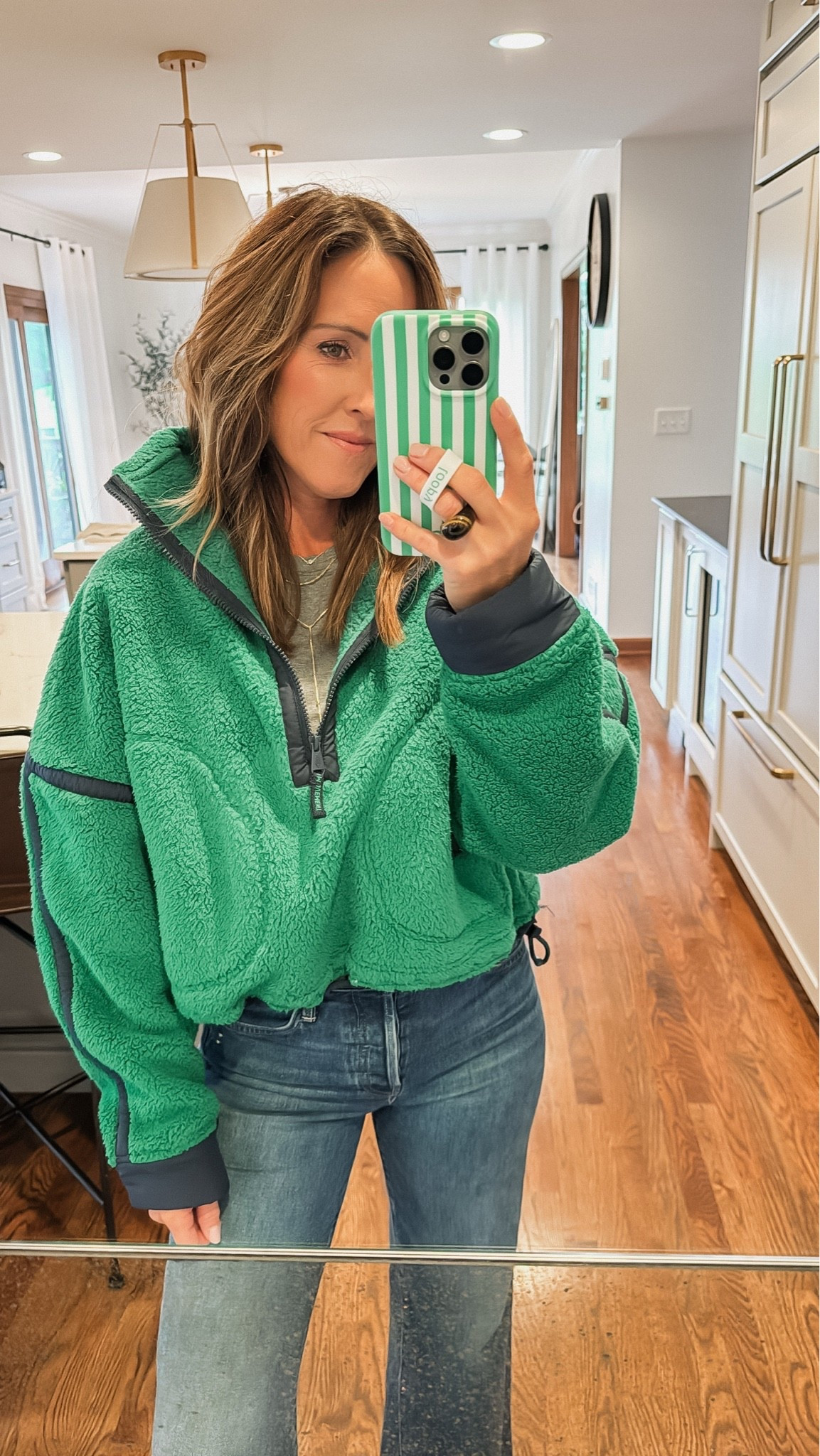 The best in fleece. SO crazy soft and the color mixes are fun. 
XS
S tee - on sale 
Jeans tts
FP movement

#LTKootd #LTKSaleAlert #LTKSeasonal