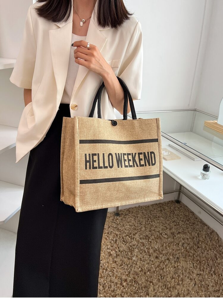 Striped & Letter Graphic Tote Bag | SHEIN