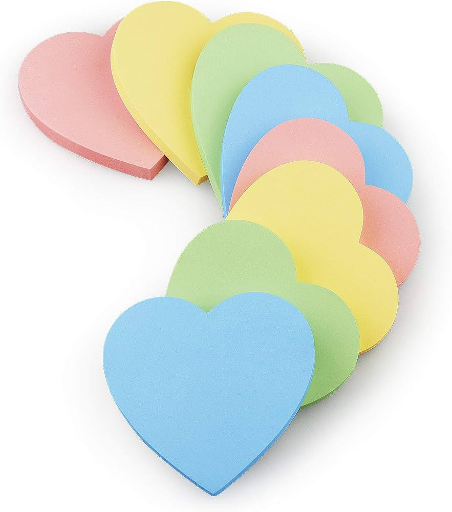 Heart Shape Sticky Notes 4 Color Pastel Colorful Sticky Pad 75 Sheets/Pad Self-Sticky Note Pads | Amazon (US)
