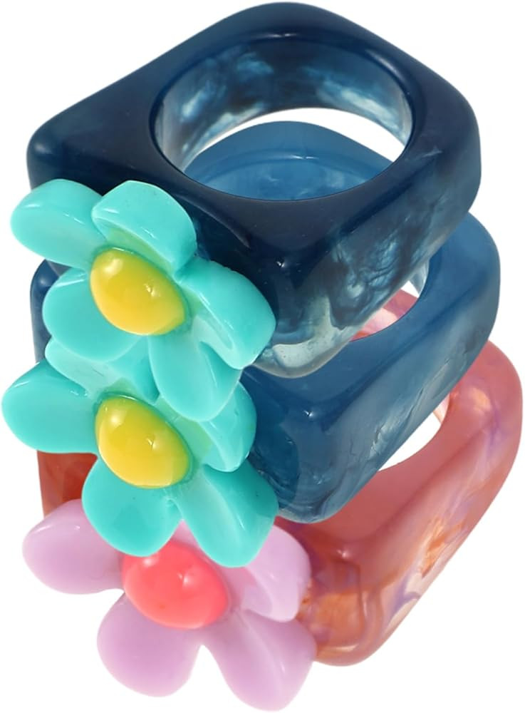 VALICLUD 3St Blumenring aus Harz farbige Fingerringe Ringe für Frauen Damenringe bequeme Ringe A... | Amazon (DE)