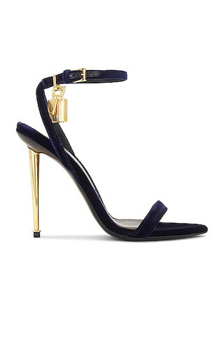 TOM FORD Velvet Padlock Pointy Naked Sandal 105 in Navy | FWRD 