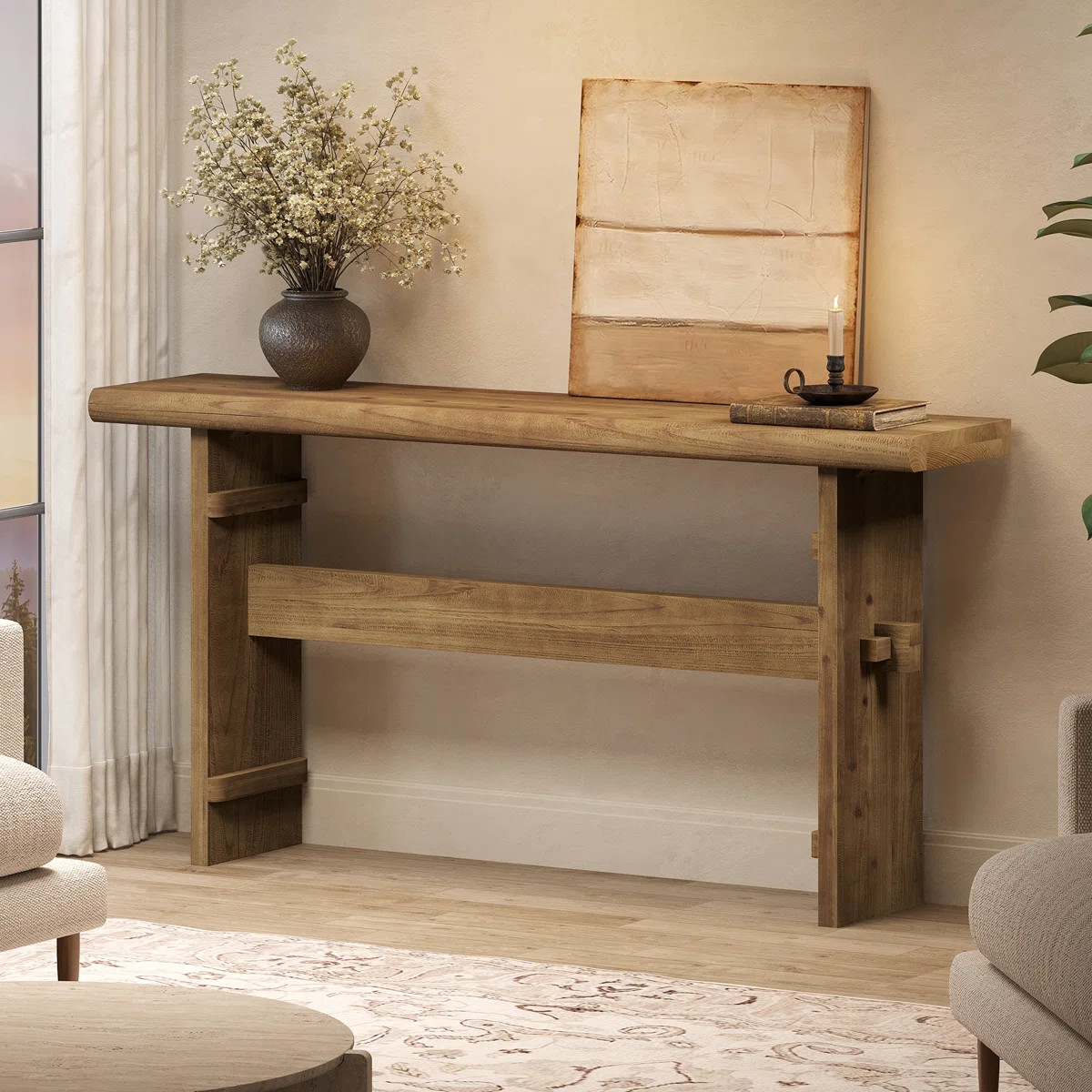 63" Solid Wood Console Table For Entryway, Farmhouse Sofa Table Behind Couch | Wayfair North America