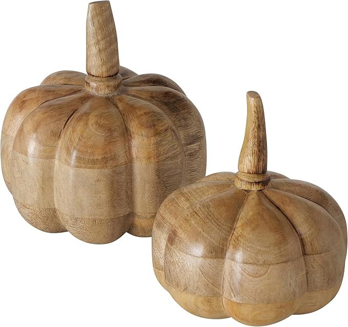 WHW Whole House Worlds Farmer's Market Pumpkins, Set of 2, Handcrafted, Solid Wood, Natural Mango... | Amazon (US)