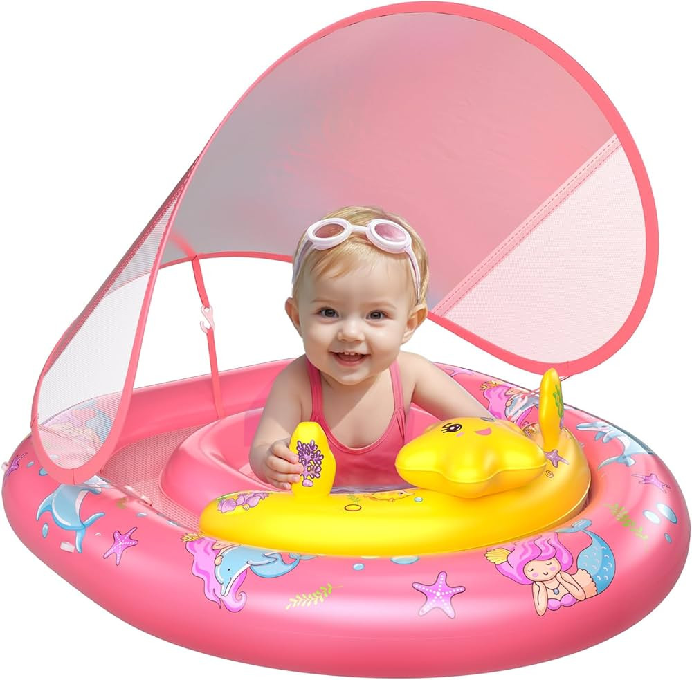 WayEee Baby Pool Float with UPF50+ Canopy - Inflatable Swim Float, Adjustable Safety Seat, Toy Pl... | Amazon (US)