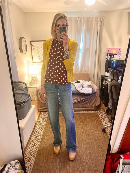 Today’s #ootd
Taller wide leg jeans from Madewell, these are available in a 36” inseam
Wearing size large in this Amazon essentials cardigan, very fitted and sleeves are ok but great for the office during the summer
Polka dot top is a linen blend sleeveless button down from Gap, wearing my true size medium tall
Let me know if you have any questions ❤️❤️


#LTKworkwear #LTKxMadewell #LTKmidsize