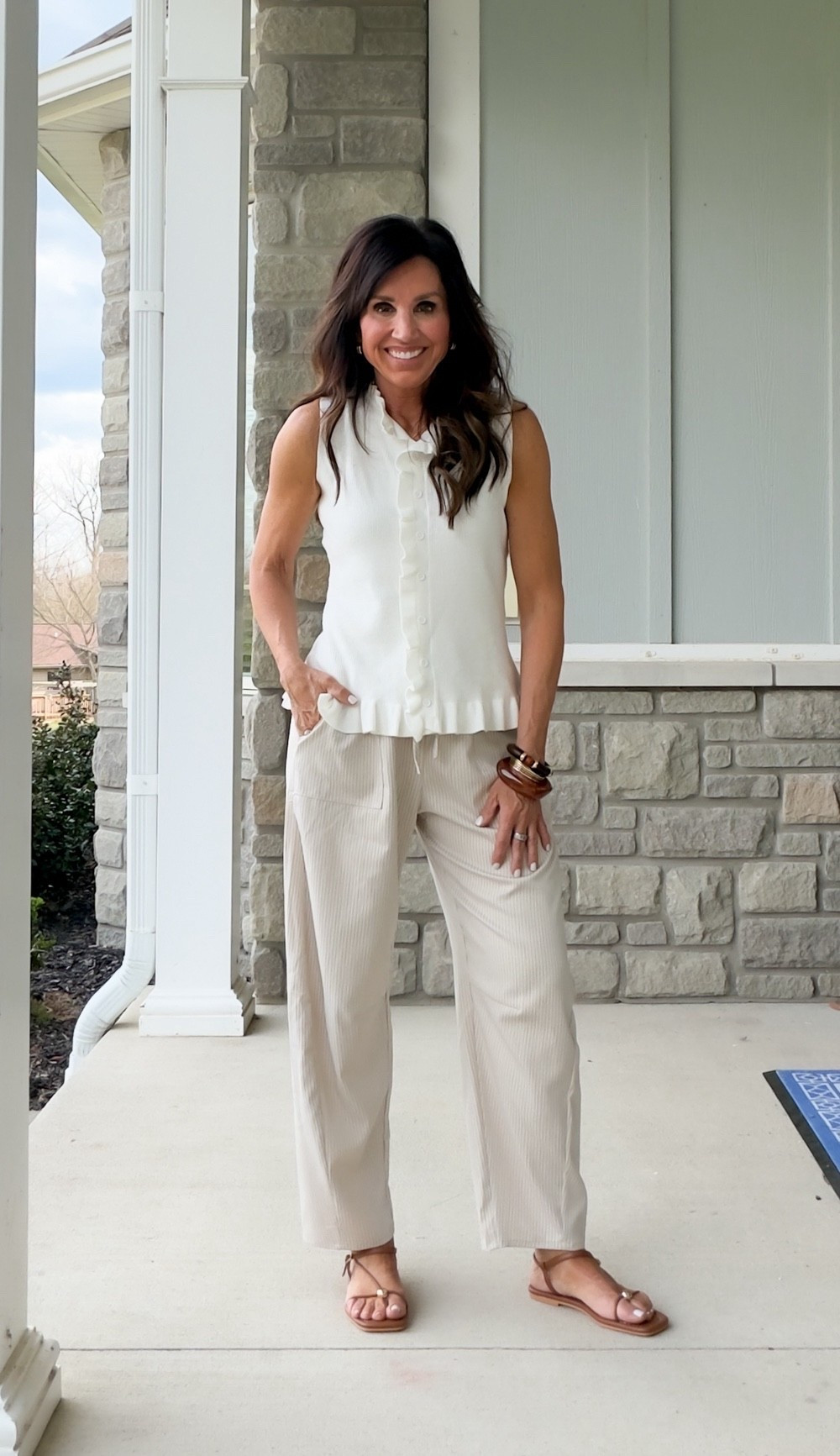 What I’m wearing 
Top - small
Pants- small beige stripe 

#LTKOver40 #LTKSeasonal