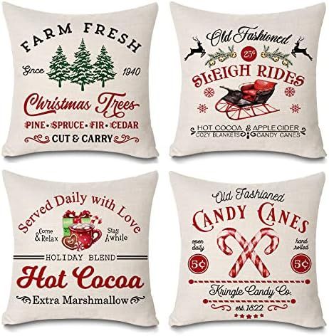 Faromily Christmas Pillow Covers 16x16 Candy Canes Farmhouse Christmas Decorations Winter Holiday... | Amazon (US)