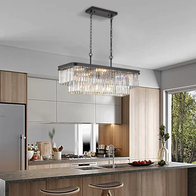 Chandeliers,Rectangular Crystal Chandelier Adjustable,E12 Modern Industrial Crystal Lights,Farmhouse Iron Ceiling Hanging Light for Kitchen Living Roo | Wayfair North America